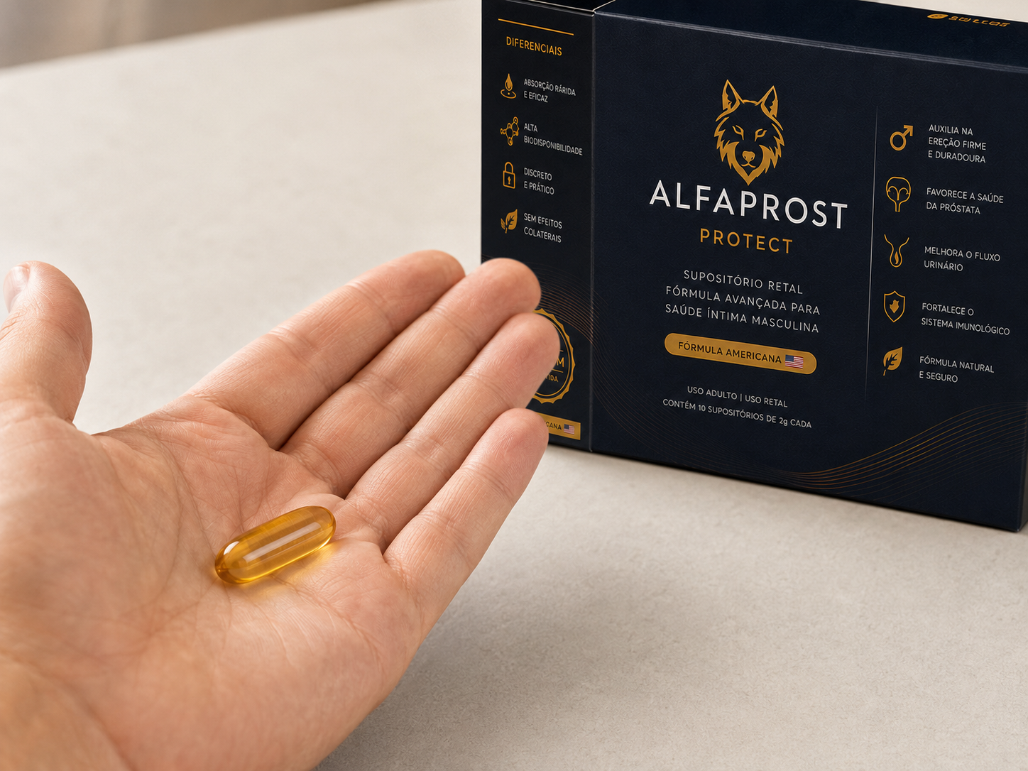 ALFAPROST PROTECT — embalagem oficial e cápsula na mão